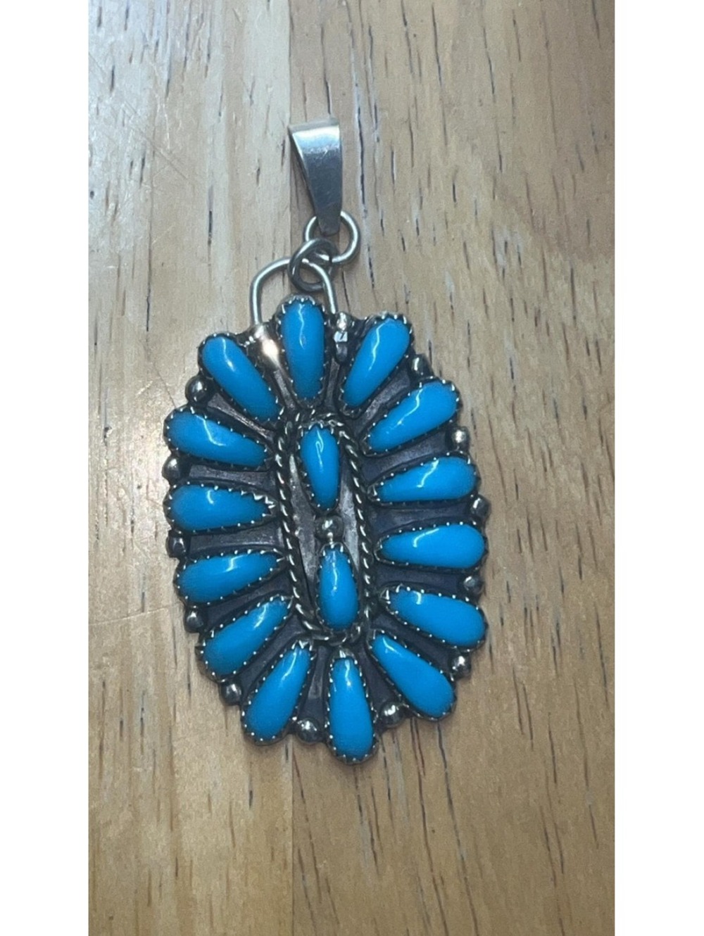 Navajo sterling silver turquoise cluster traditional pendant -Danny Waunkea